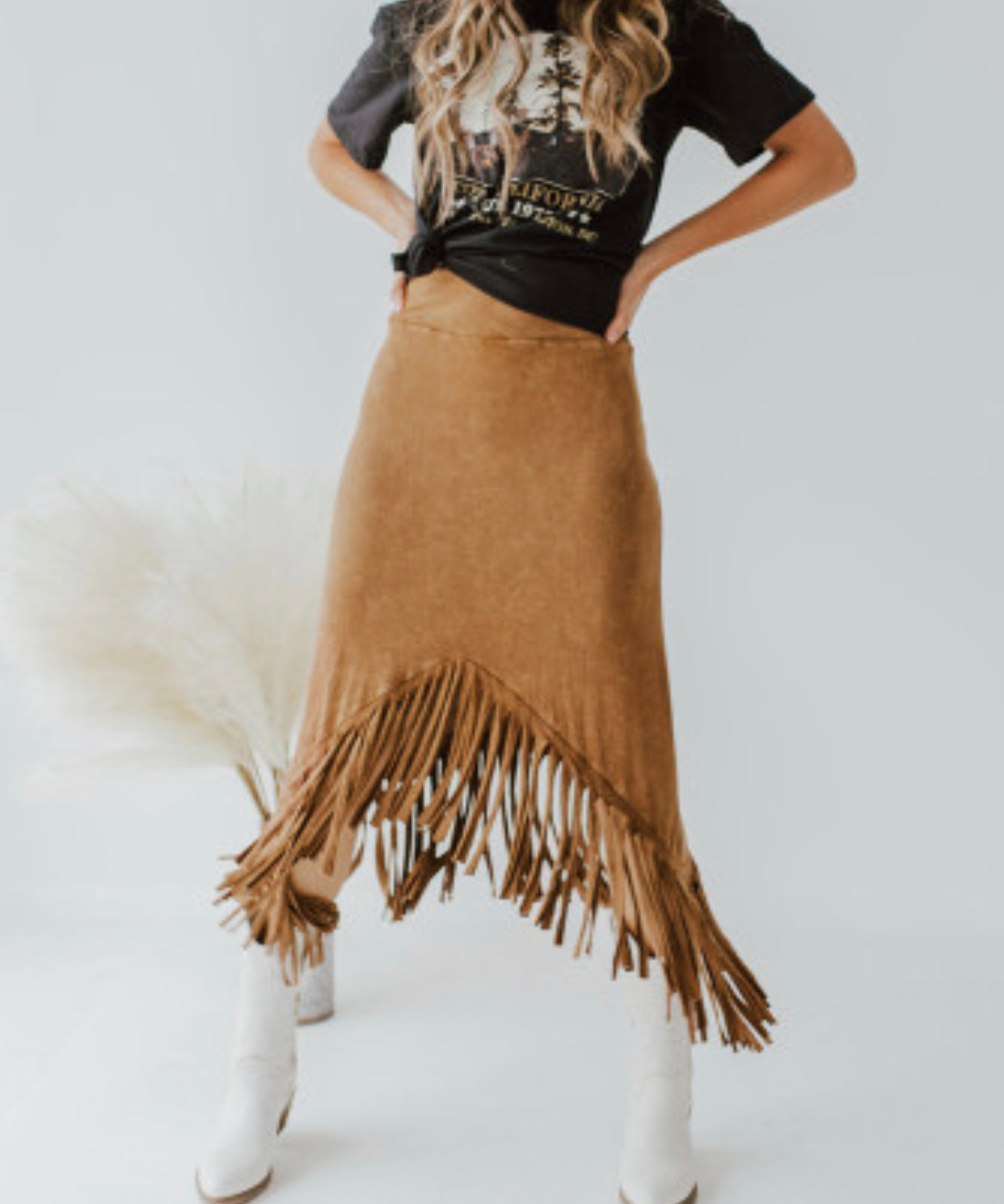 Brown Tasseled Suede Skirt