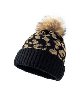 Black Leopard Pom Hat